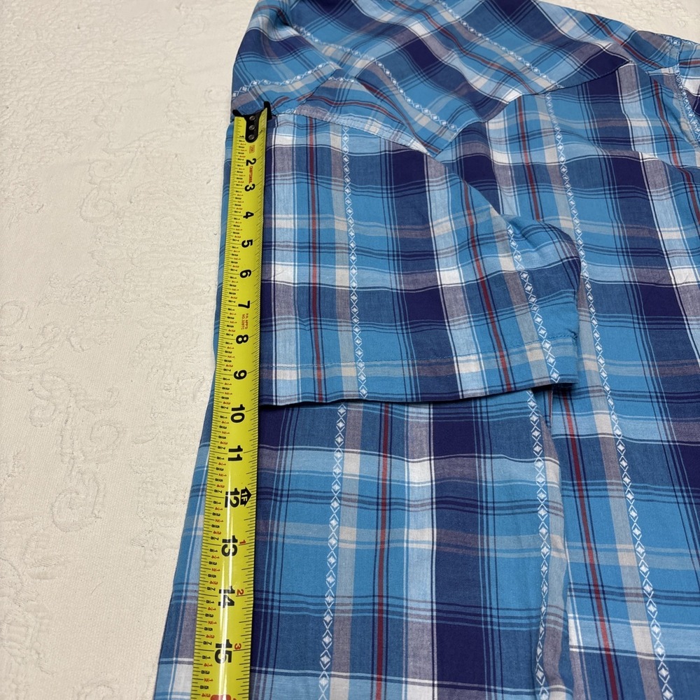 Roper Western Pearl Snap Shirt Mens X-Large Blue Plaid Embellished - Picture 10 of 12